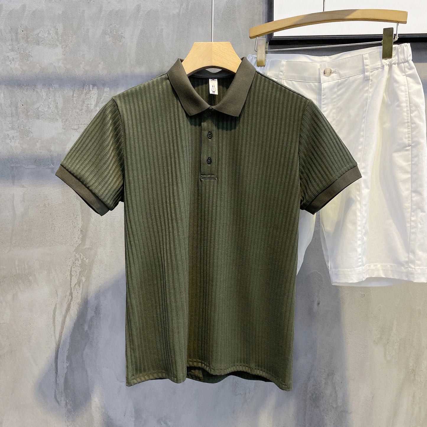 Luud Soft Waxy Cord Silk Lapel Short-Sleeved Shirt Men'S Comfortable All-Match T-Shirt Summer Self-Cultivation Breathable Polo Shirt Tide