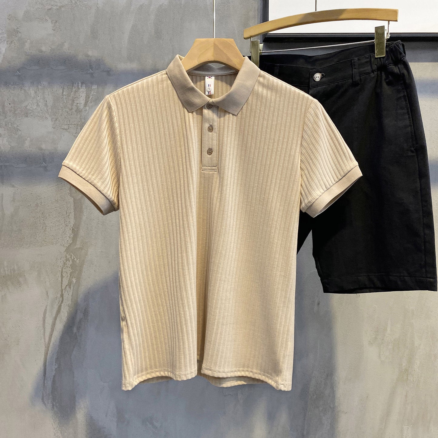 Luud Soft Waxy Cord Silk Lapel Short-Sleeved Shirt Men'S Comfortable All-Match T-Shirt Summer Self-Cultivation Breathable Polo Shirt Tide