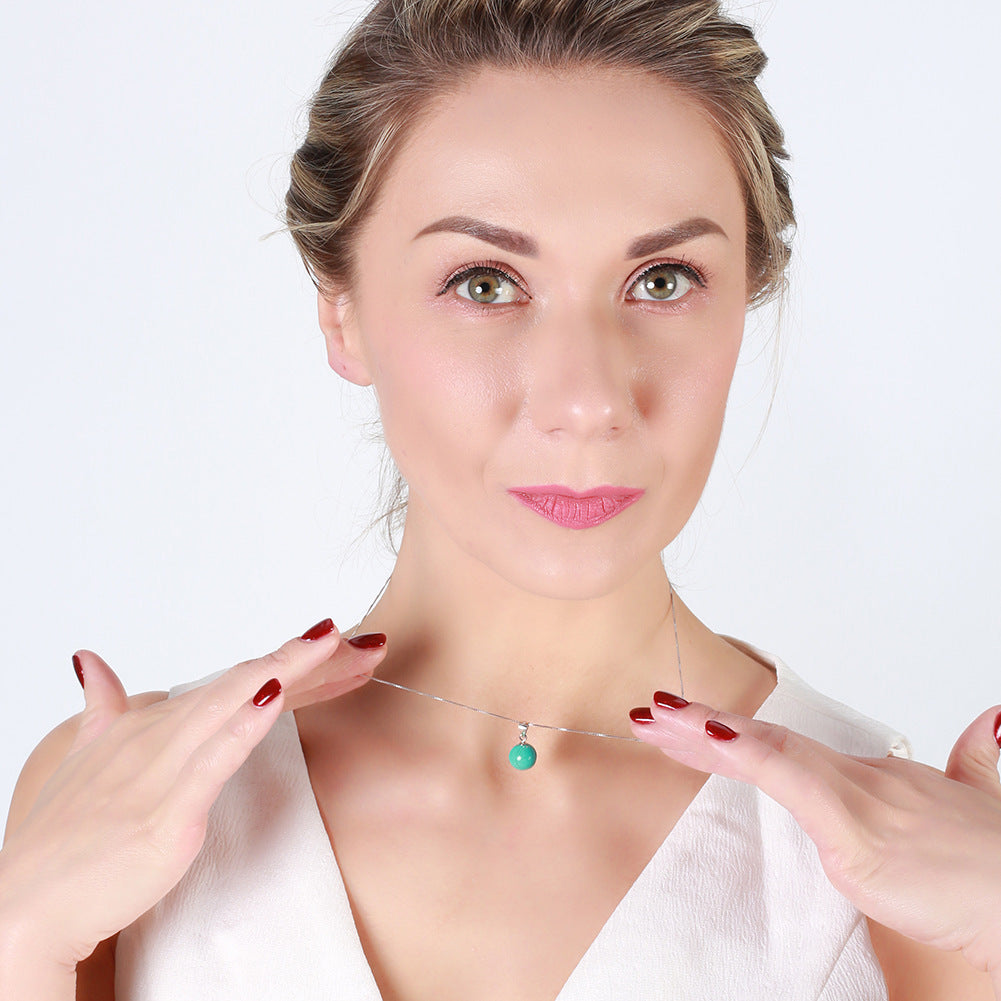 S925 Sterling Silver Clavicle Necklace Turquoise White Gold Pendant Simple Necklace