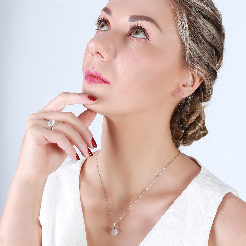 S925 Sterling Silver Clavicle Necklace Turquoise White Gold Pendant Simple Necklace
