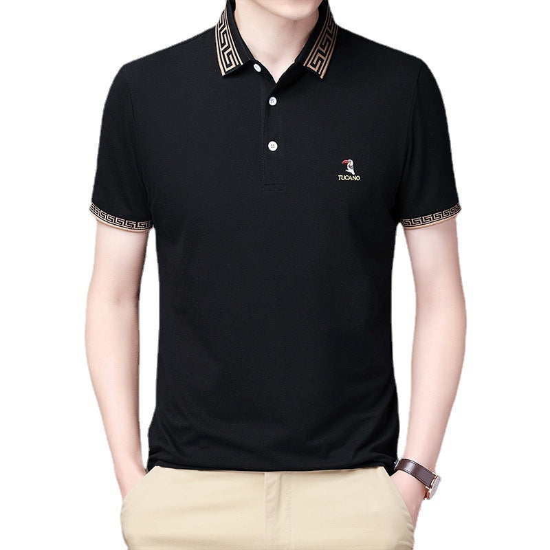 New Short Sleeve T-Shirt For Men Loose Summer Business Plain Mercerized Cotton Lapel Polo Shirt Half Sleeve Father