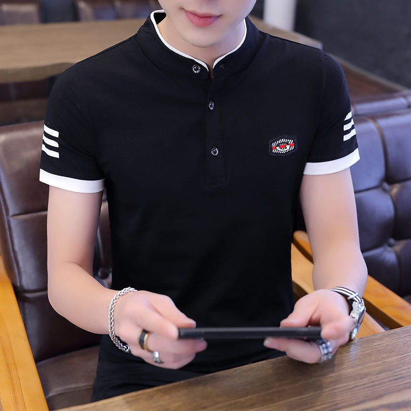 Men's Short-sleeved T-shirt Korean Style Stand-up Collar Slim Polo Shirt