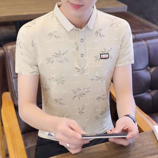 Men's Short-sleeved T-shirt Korean Style Stand-up Collar Slim Polo Shirt