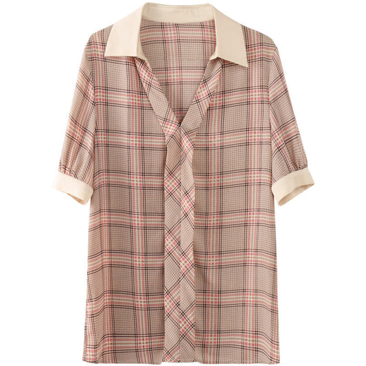Chiffon Shirt Inch Shirt Short-sleeved Fashion  Plaid Shirt Women