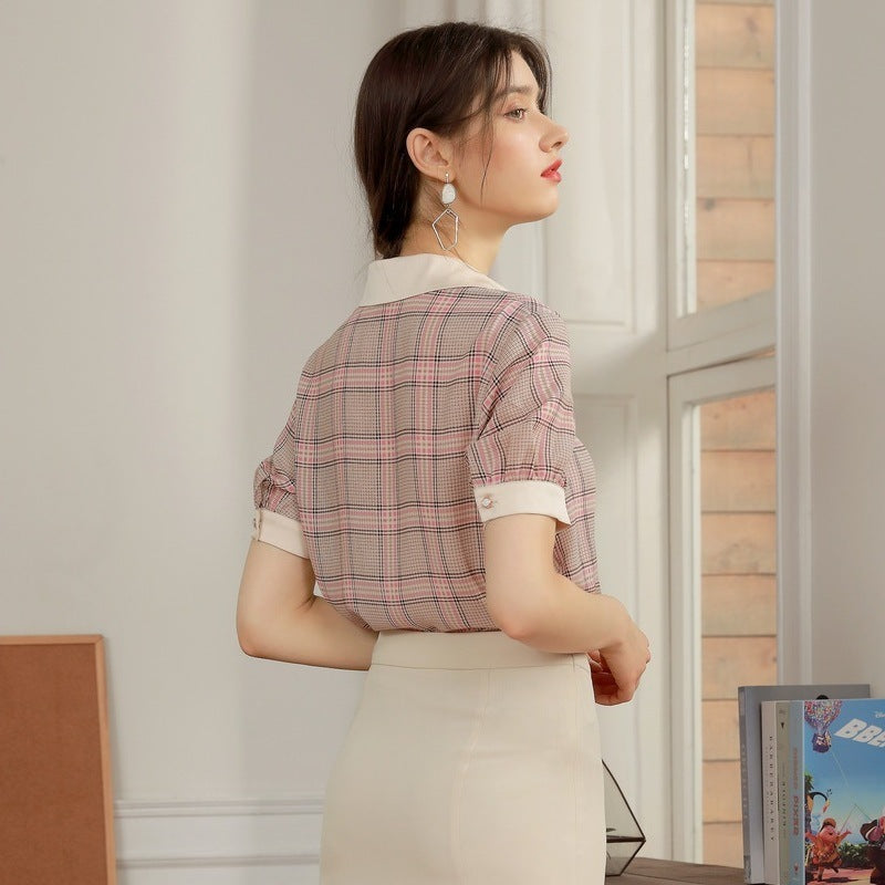 Chiffon Shirt Inch Shirt Short-sleeved Fashion  Plaid Shirt Women