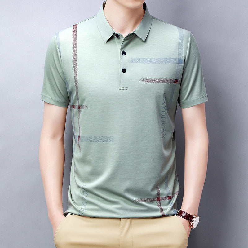 Young And Middle-aged Casual Blue Solid Color Summer Short-sleeved Basic Public Slit Thin T-shirt POLO Shirt