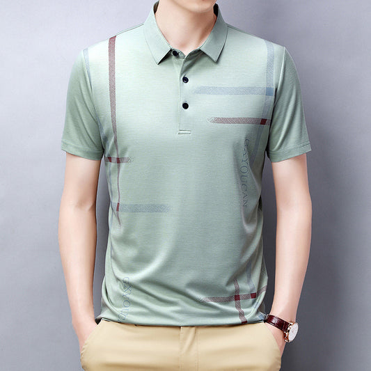 Young And Middle-aged Casual Blue Solid Color Summer Short-sleeved Basic Public Slit Thin T-shirt POLO Shirt