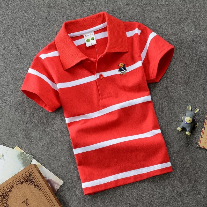 CUHK Children's T-shirt Cotton Striped Lapel Polo Shirt