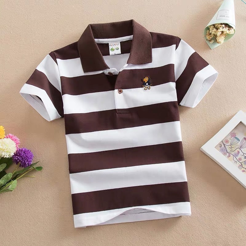 CUHK Children's T-shirt Cotton Striped Lapel Polo Shirt