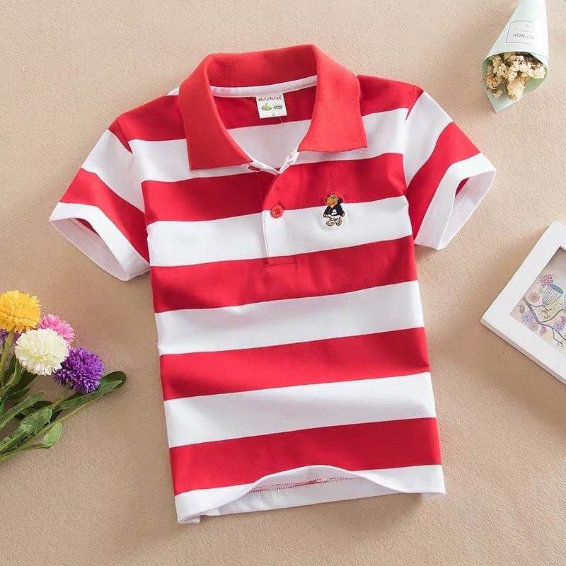 CUHK Children's T-shirt Cotton Striped Lapel Polo Shirt