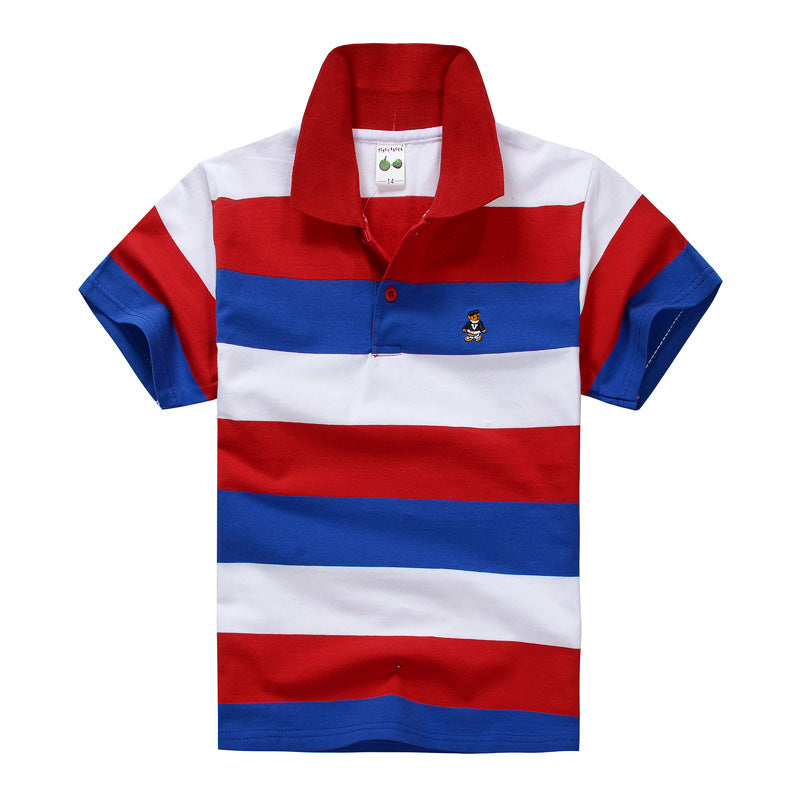 CUHK Children's T-shirt Cotton Striped Lapel Polo Shirt