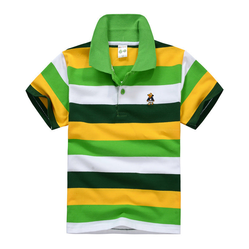 CUHK Children's T-shirt Cotton Striped Lapel Polo Shirt