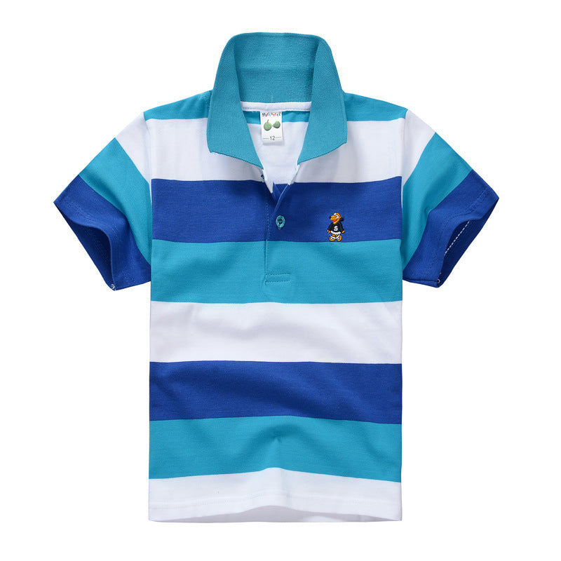 CUHK Children's T-shirt Cotton Striped Lapel Polo Shirt