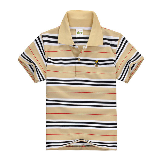 CUHK Children's T-shirt Cotton Striped Lapel Polo Shirt