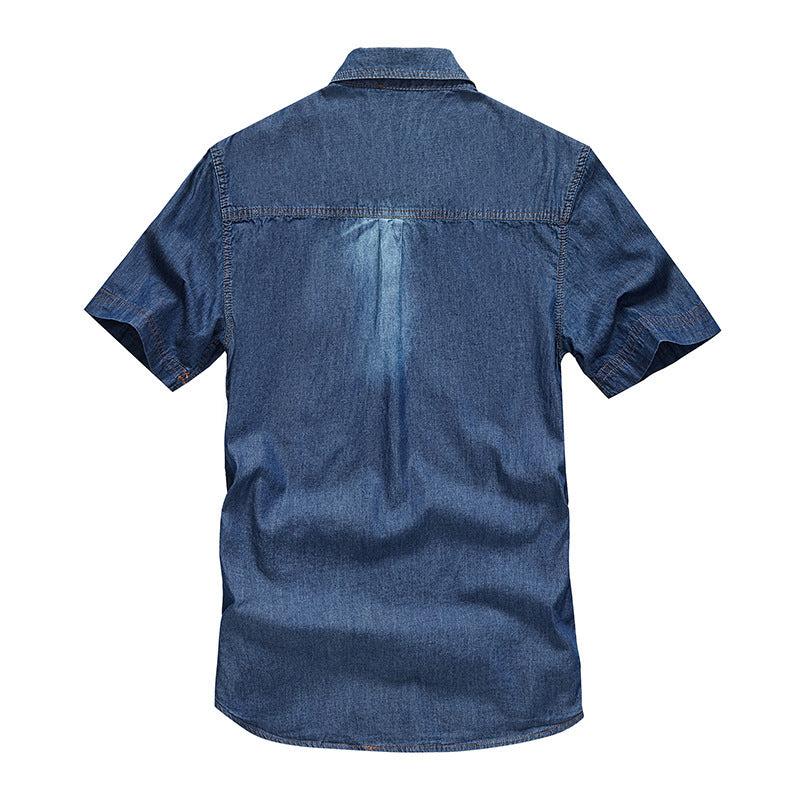 Summer Men's Tooling Short-sleeved Shirt Denim Shirt