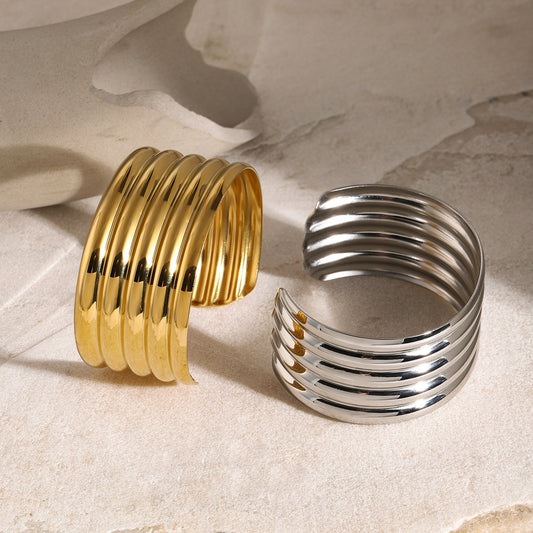 Retro Style 18K Gold Stainless Steel Multi-layer Tube Glossy Bracelet