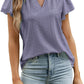 Jacquard V-neck Pile Sleeve Short Sleeve