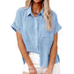 Women's Casual Cotton Linen Short-Sleeve Shirt with Pockets