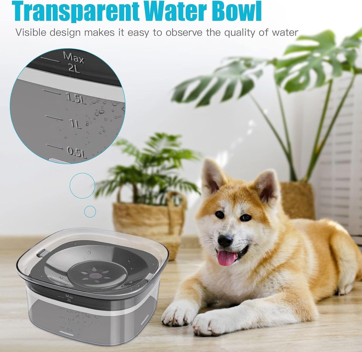 Dog Water Bowl 2L No Spill Dog Bowl Large Capacity Spill Proof Slow Water Feeder No Splash Dog Bowl Pet Water Dispenser Vehicle Carried Travel Slow Drinking Bowl For Messy Drinkers Cats