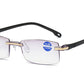 New Frameless Diamond Trimming Reading Glasses Comfortable Anti-blue Light Blue Film One Men's Glasses