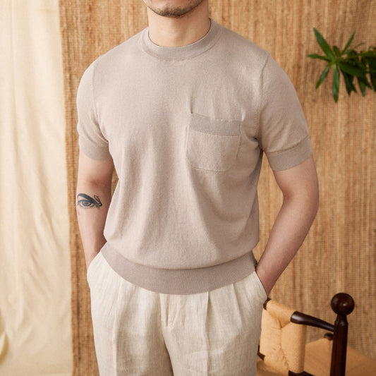 Handsome Solid Color Knitted T-shirt For Trendy Men