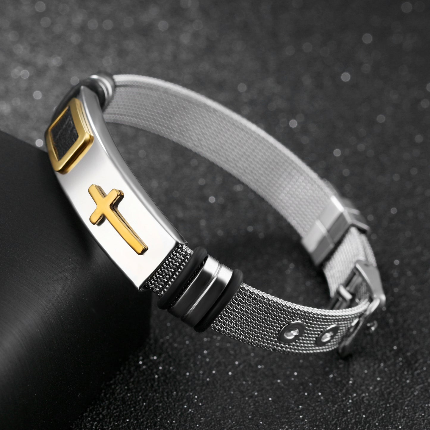 YiKLN Punk Design Cross Bracelet Bangle For Man Party Gift Stainless Steel Gold Black Colors Bracelet Adjustable Chain OGH878