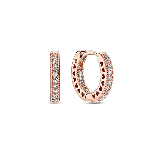 Rose gold pink fan daisy pavé sparkling elegant heart earrings