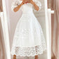 V Neck Lace Stitching Large Hem Long Skirt Puff Sleeve Temperament Dress