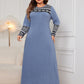 Honey Plus Size Printed Round Neck Long Sleeve Dress