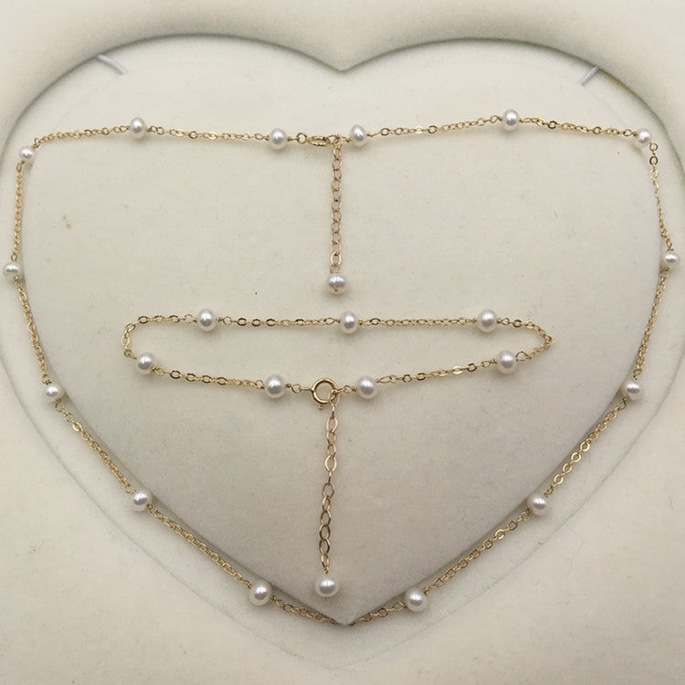Natural Pearl 14K Gold Injection Chain