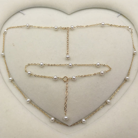 Natural Pearl 14K Gold Injection Chain