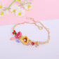 Pink enamel peony flower branch gold-plated zircon bracelet