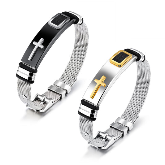 YiKLN Punk Design Cross Bracelet Bangle For Man Party Gift Stainless Steel Gold Black Colors Bracelet Adjustable Chain OGH878