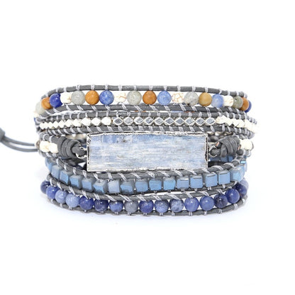 Natural blue gold hand-woven leather bracelet