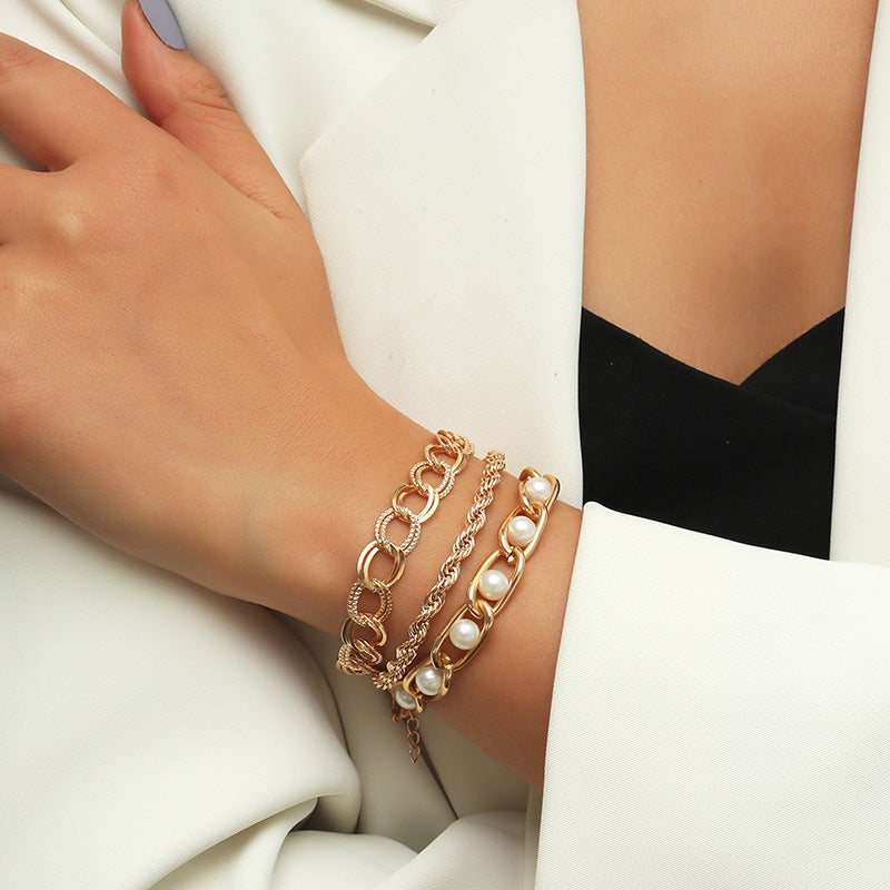 Simple Temperament Personality Trend Pearl 3-piece Bracelet