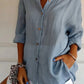 Lapel Long Sleeve Shirt Women's Single-breasted Pleated Shirt