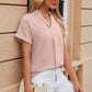 Notched Short Sleeve Blouse