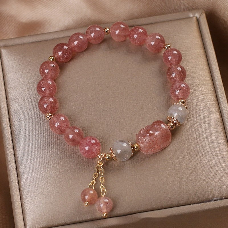 Natural Strawberry Quartz Pi Xiu Bracelet Girls Attracting Male