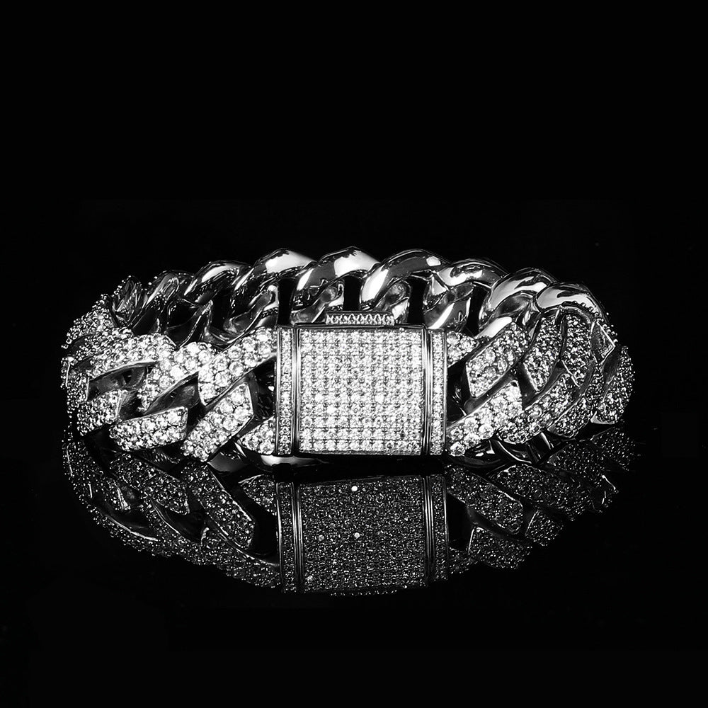 15mm Flip Buckle Double Row Zircon Rhombus Cuban Bracelet