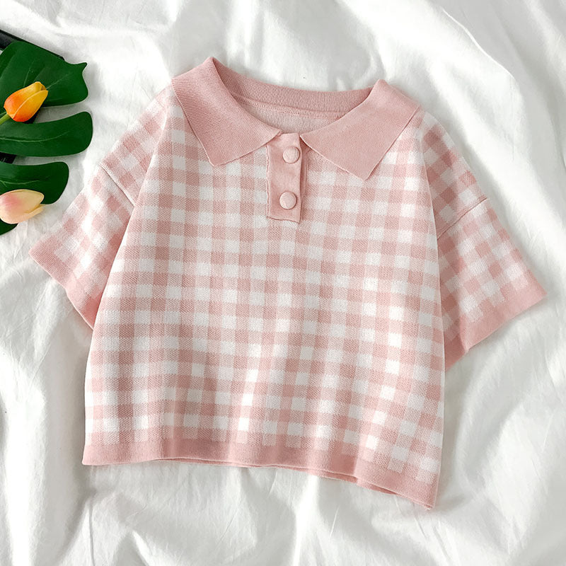 Plaid short-sleeved t-shirt polo shirt