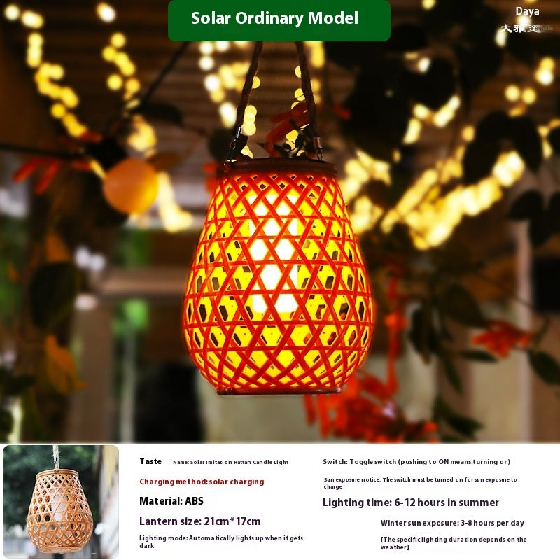 Solar Garden Decoration Bamboo Woven Candle Lights