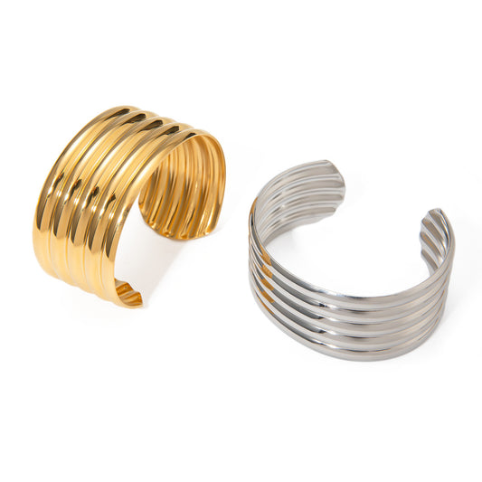 Retro Style 18K Gold Stainless Steel Multi-layer Tube Glossy Bracelet