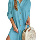 Autumn Leisure Long Sleeve Lapel Button Shirt Dress Womens Clothing