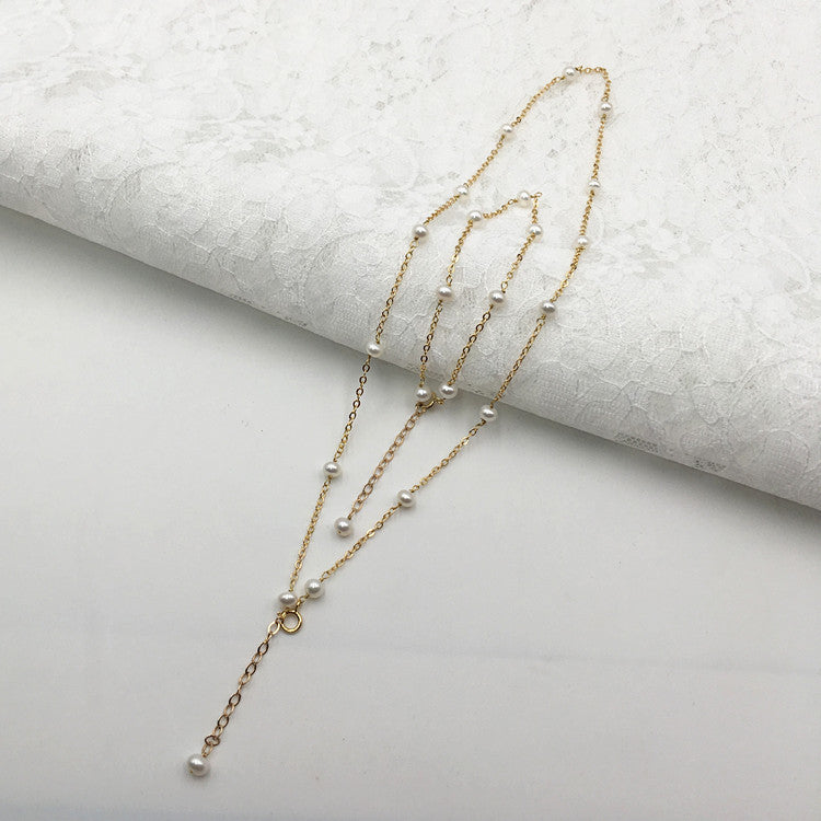 Natural Pearl 14K Gold Injection Chain