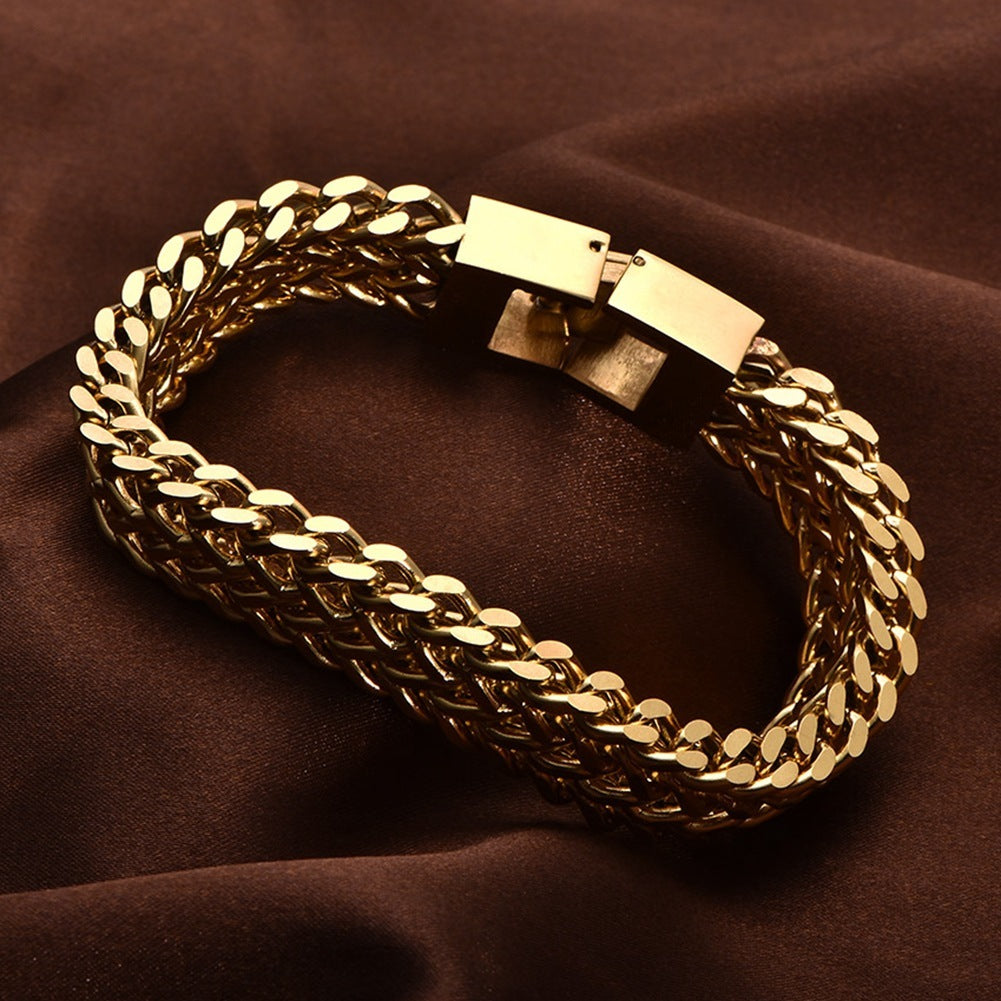 Stainless steel jewelry men and women gold double-layer grinding chain bracelet