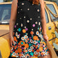 Women's Fashion Color Contrast Patchwork Skirt Plant Print Short Sleeve Dress