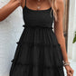 Shiny Frill Spaghetti Strap Tiered Dress