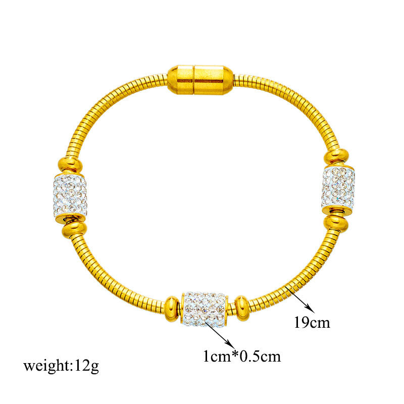 Full Diamond Titanium Steel Magnetic Buckle Round Bracelet