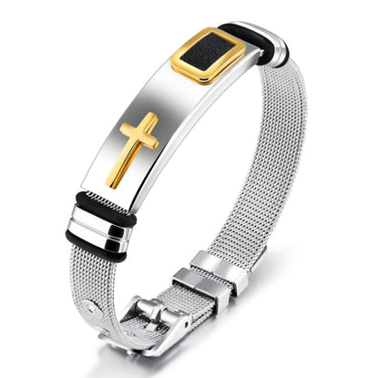 YiKLN Punk Design Cross Bracelet Bangle For Man Party Gift Stainless Steel Gold Black Colors Bracelet Adjustable Chain OGH878