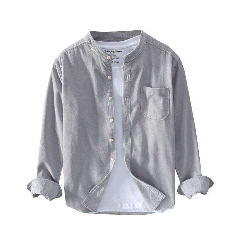 Men's Corduroy Shirt Stand Collar Long Sleeve Shirt